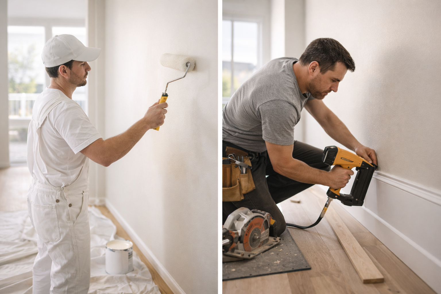 Moodne eramaja ehitusel koos töömeeskonnaga